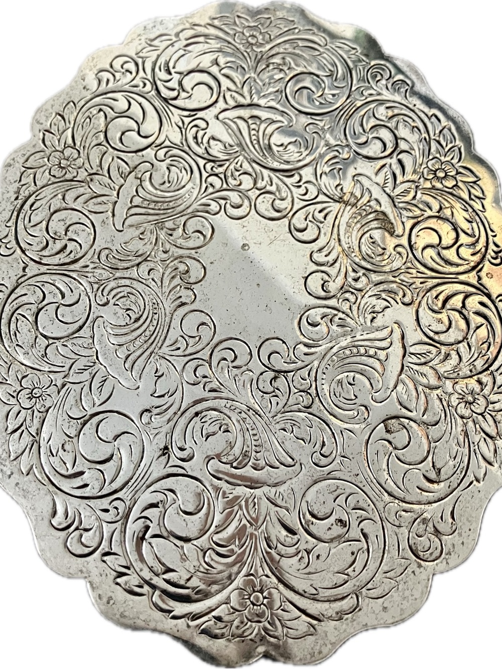 Source Unknown Silver Engraved Floral Trivet